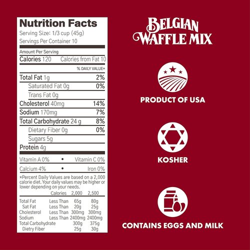Classique Fare Belgian Waffle Mix - Light & Crisp Waffles, Pancakes & Muffins - 16 Oz Box for Quick Breakfast