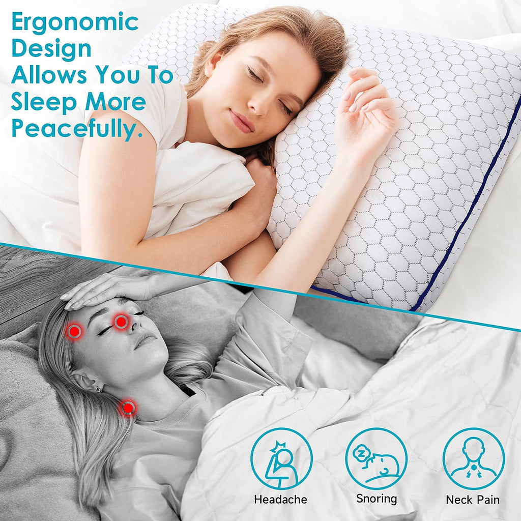 CushyOasis 2 Pack Memory Foam Pillows for Side, Back and Stomach Sleepers, Bed Pillow with Washable Cover and Breathable Mesh, Bed Pillow for Sleeping, Grey，Standard Size