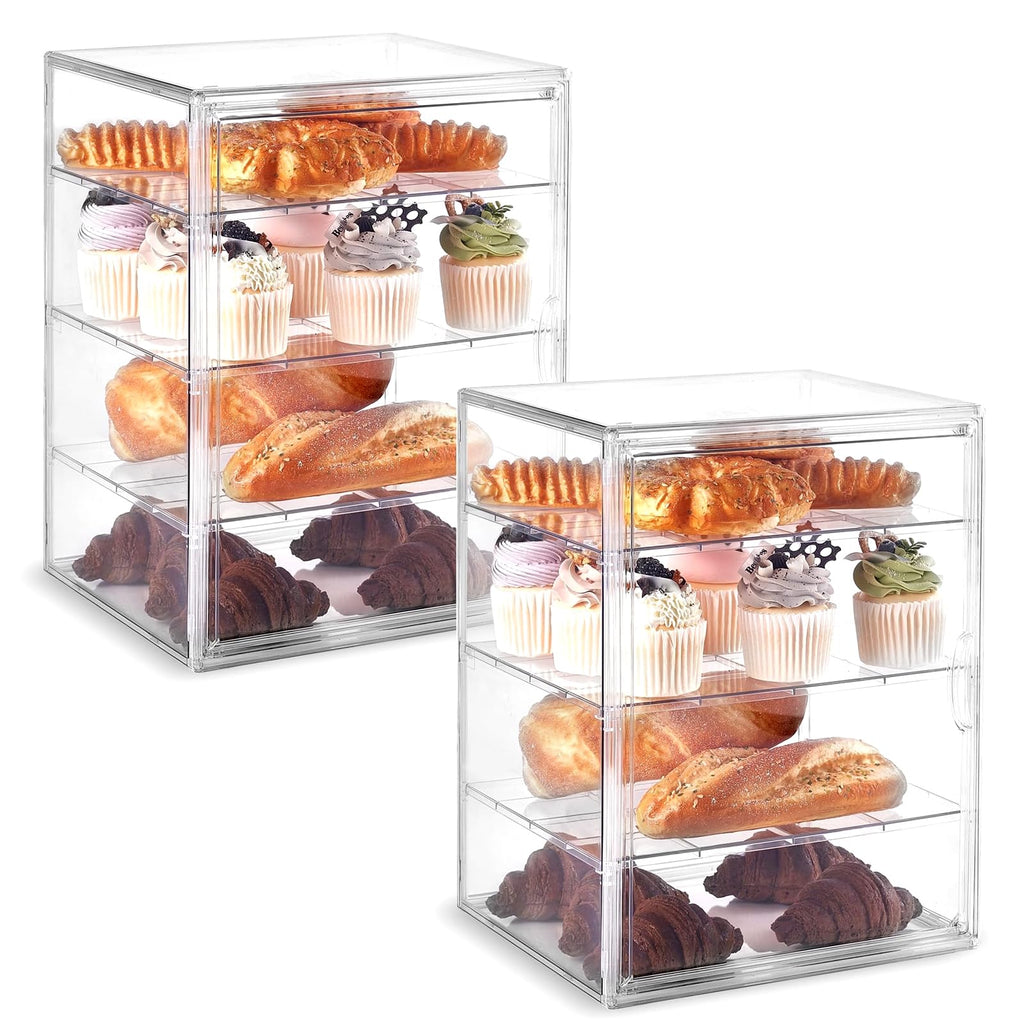 ToBeAce Pastry Display Case, Large Bread Box for Kitchen Countertop, 4 Layers Adjustable Bakery Display Case, Clear Breadbox for Baked Goods Cookie Dessert Cupcake Kitchen Counter, 2 Pack