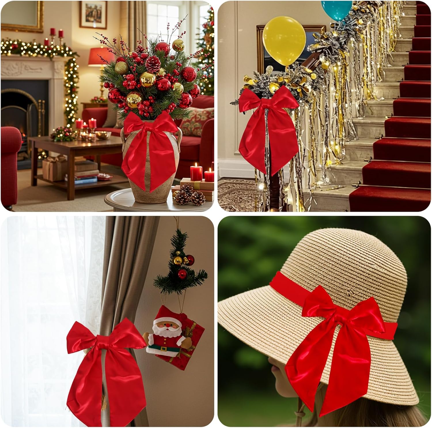 TONIFUL Wreath Sash - 4.5" x 56" Red Satin Ribbon for Embroidery Garland | Indoor/Outdoor Christmas Decor
