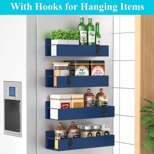 HuggieGems Magnetic Spice Storage Rack - 4 Pack Refrigerator Organizer in Royal Blue