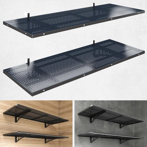 Heavy Duty Garage Wall Shelving by 2-Pack | 1.5x4ft, 500 lbs Load Capacity, Wall Mounted Storage Rack - Black