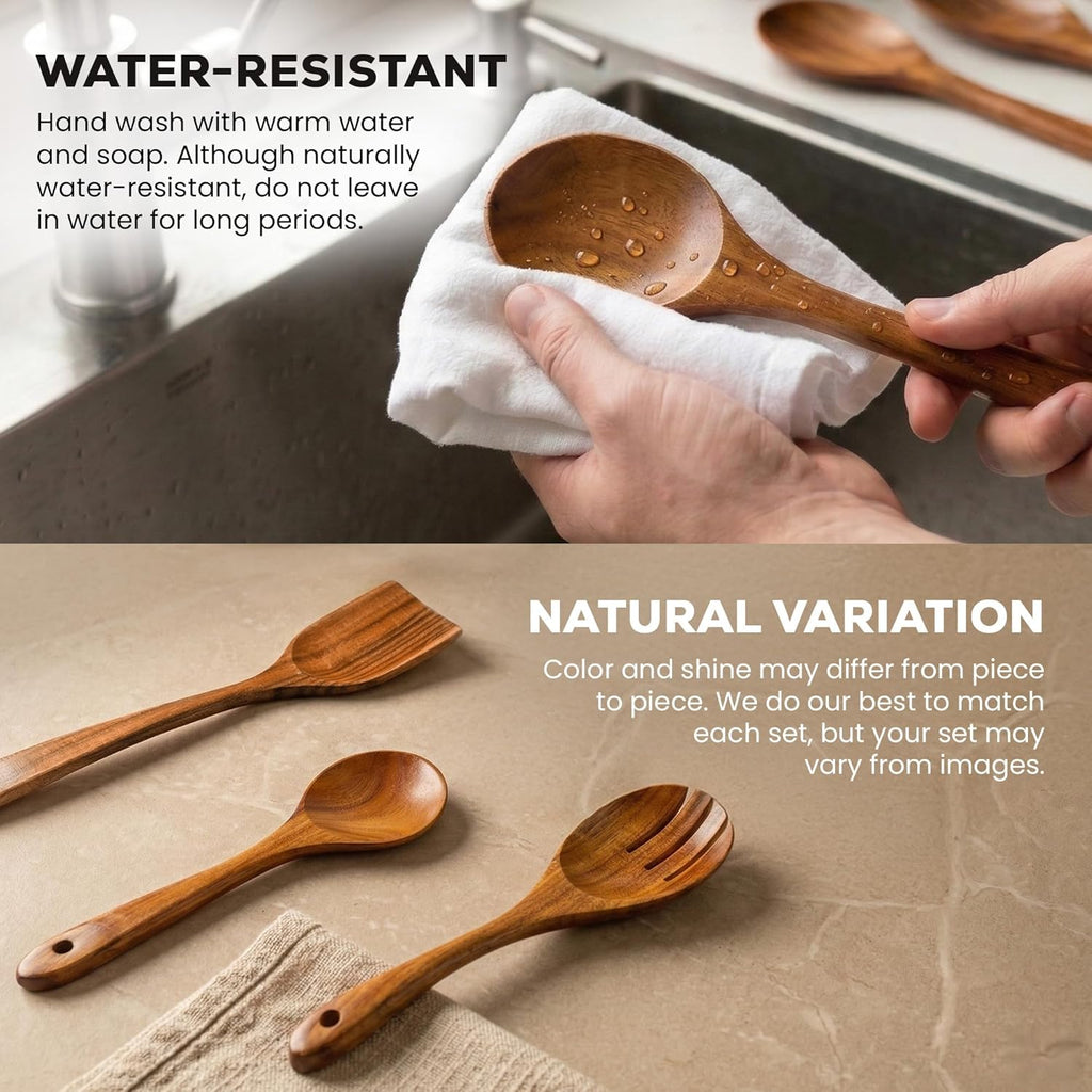 Zulay Kitchen 12-Piece Teak Wooden Utensil Set - Premium Non-Stick Cooking Tools in Gift Box