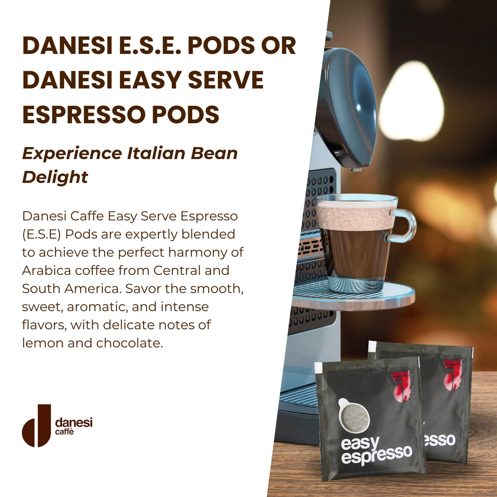 Danesi Caffe Italian ESE Coffee Pods - Medium Roast Easy Serve Espresso Pods for Espresso Machines for Home and Office - Made from Premium Italian Coffee, 150-Count, 7.5g Each