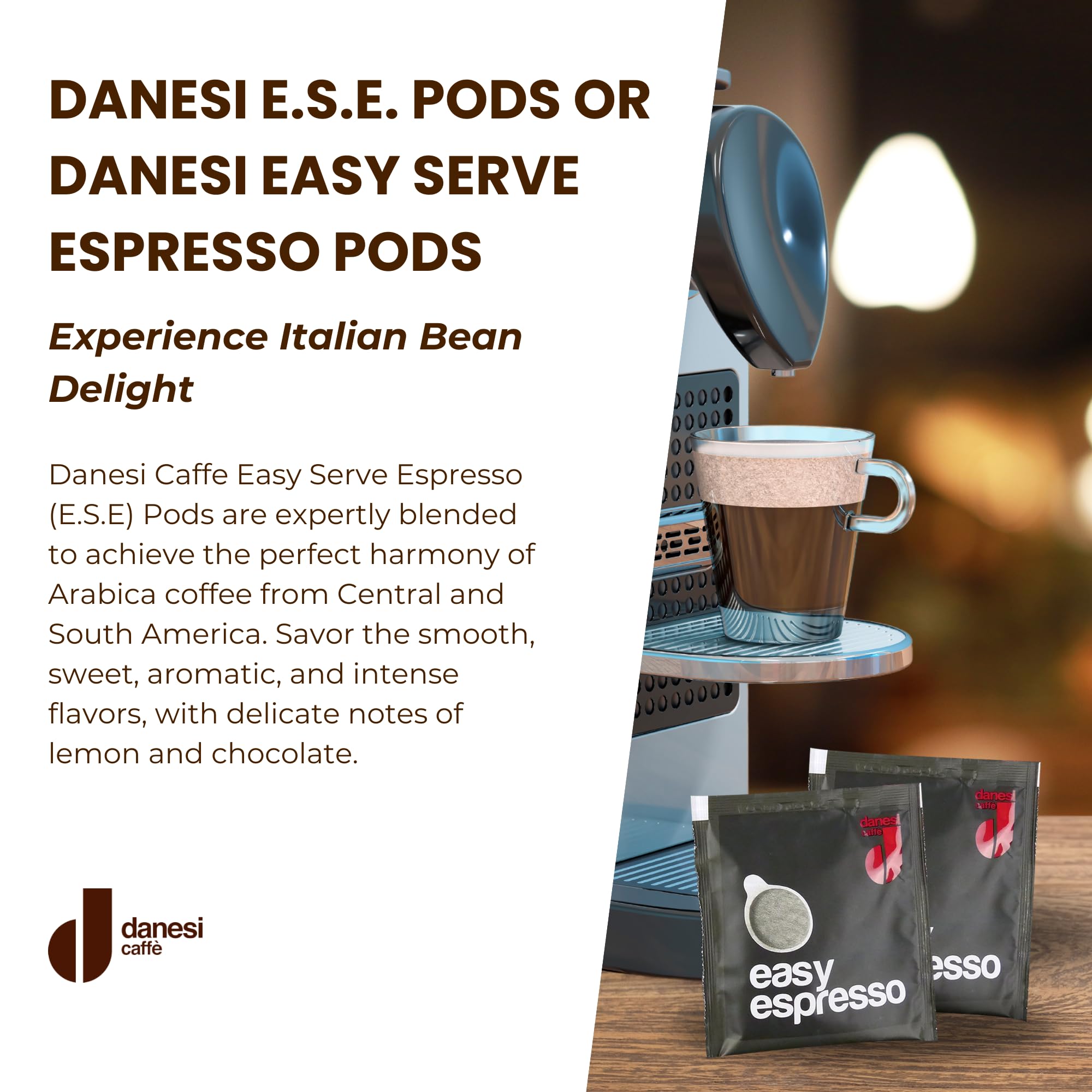 Danesi Caffe Italian ESE Coffee Pods - Medium Roast Easy Serve Espresso Pods for Espresso Machines for Home and Office - Made from Premium Italian Coffee, 150-Count, 7.5g Each
