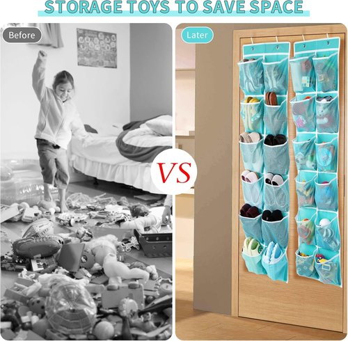 GOMAJI Hanging Shoe Organizer - 12 Large Pockets Over The Door Storage | Turquoise
