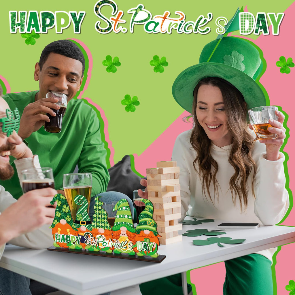 Valentine's Day and St. Patrick's Day Reversible Gnome Wood Signs Double Sided Valentines St. Patrick's Theme Wooden Standing Blocks Decoration Gnome Table Centerpiece for Home(Classic)