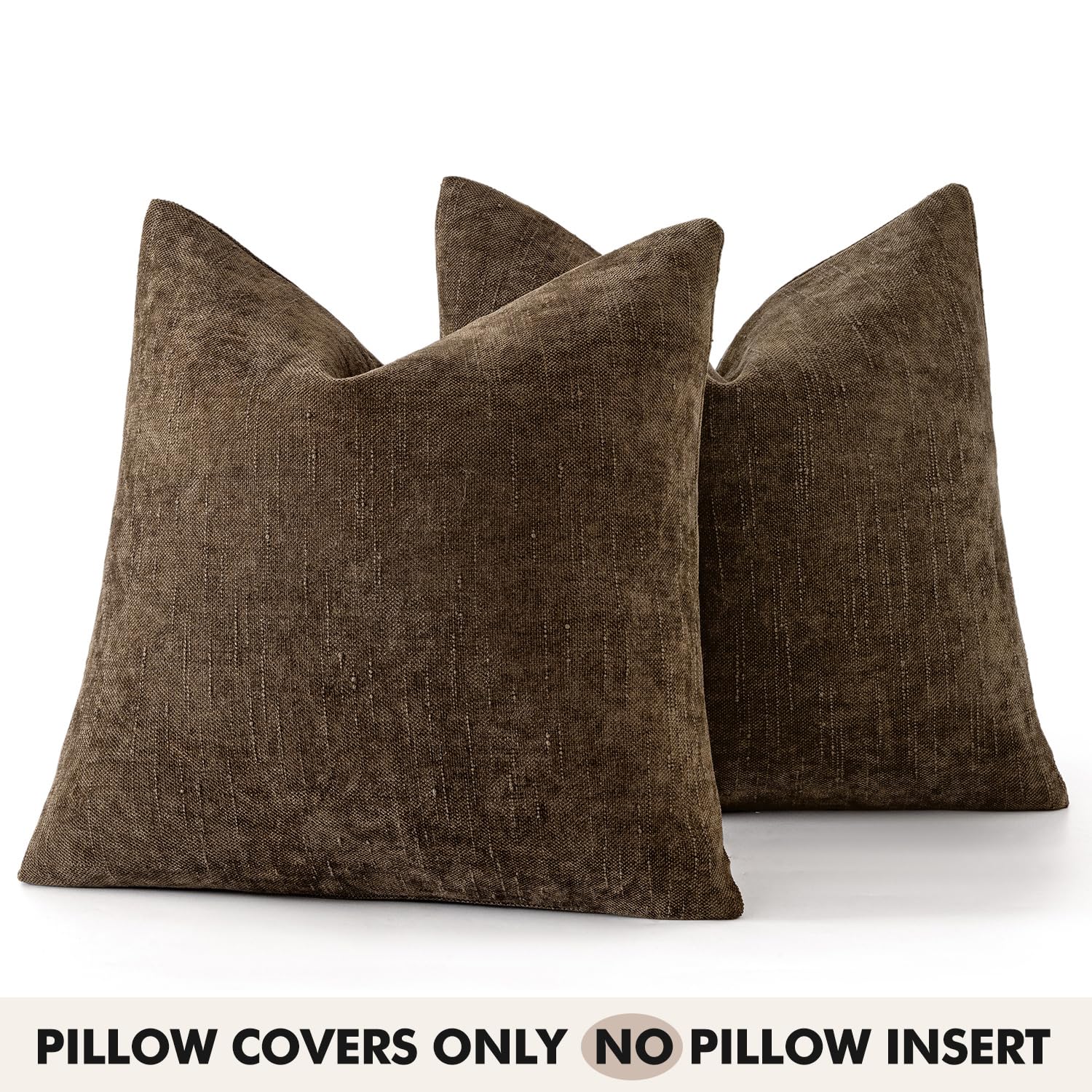 Woaboy Set of 2 Textured Throw Pillow Covers Decorative Soft Accent Square Chenille Pillowcases Neutral Farmhouse Modern Home Decor for Couch Sofa Bedroom Living Room 20x20 Inch,Brown Chocolate