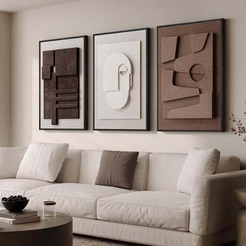 Large 3D Textured Framed Wall Art by [Brand Name] - Modern Abstract Design | Minimalist Geometric Paintings 24x36 In