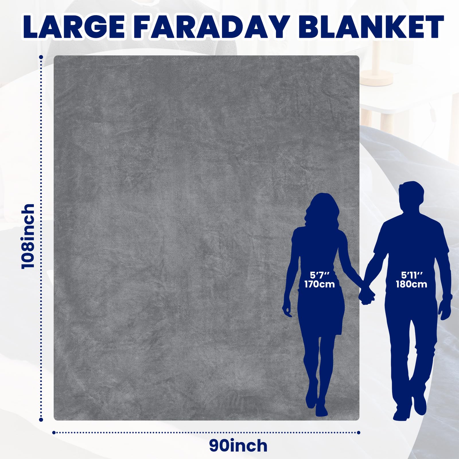 Preboun 108.27 x 86.61 Inch Large Faraday Blanket for Pregnant Babies, Emf Blanket Protection Two Sides Using for Beds Couches Travel(Flannel, Grey)