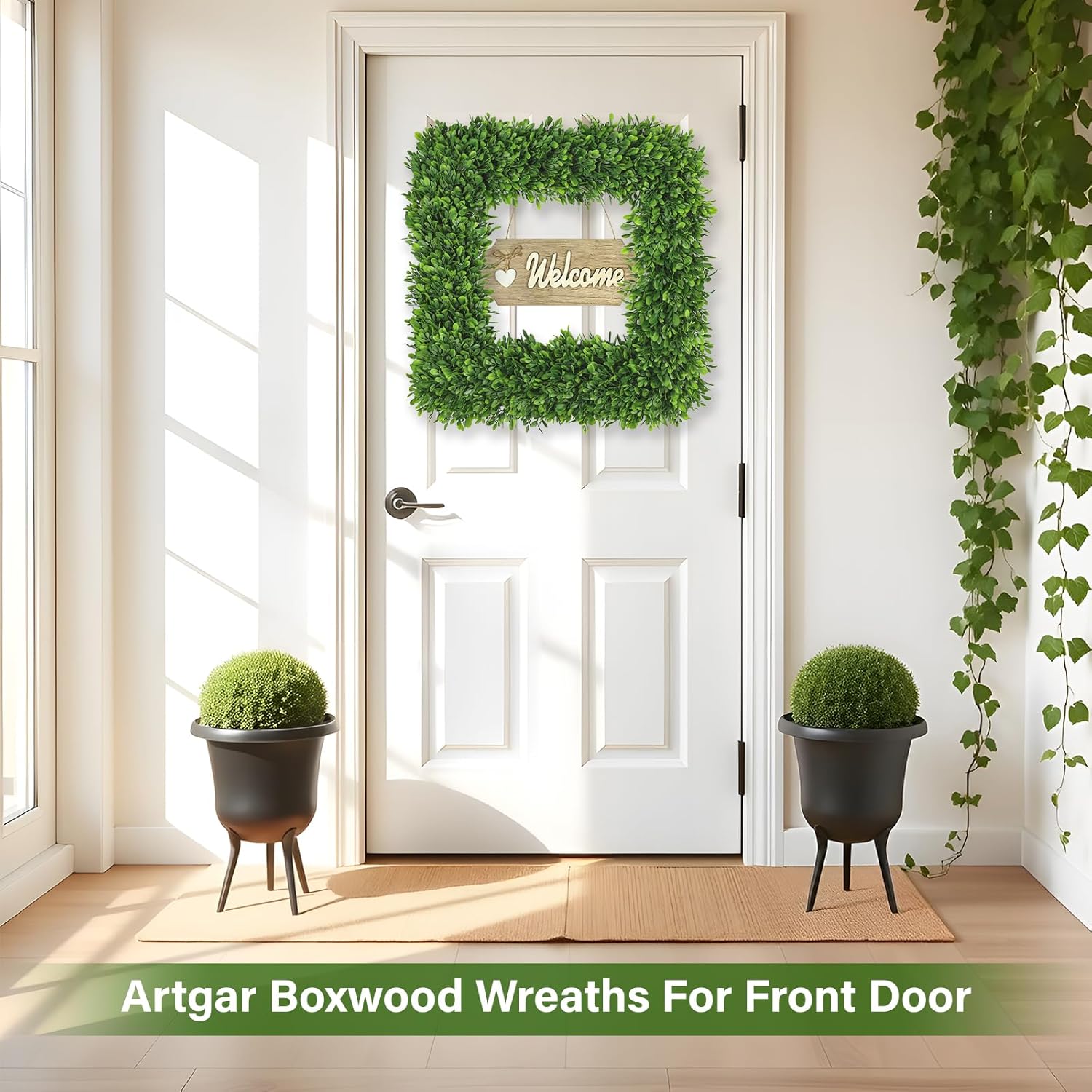 Artgar 22-Inch Boxwood Wreath - Realistic Green Spring Decor for Year-Round Indoor/Outdoor Use