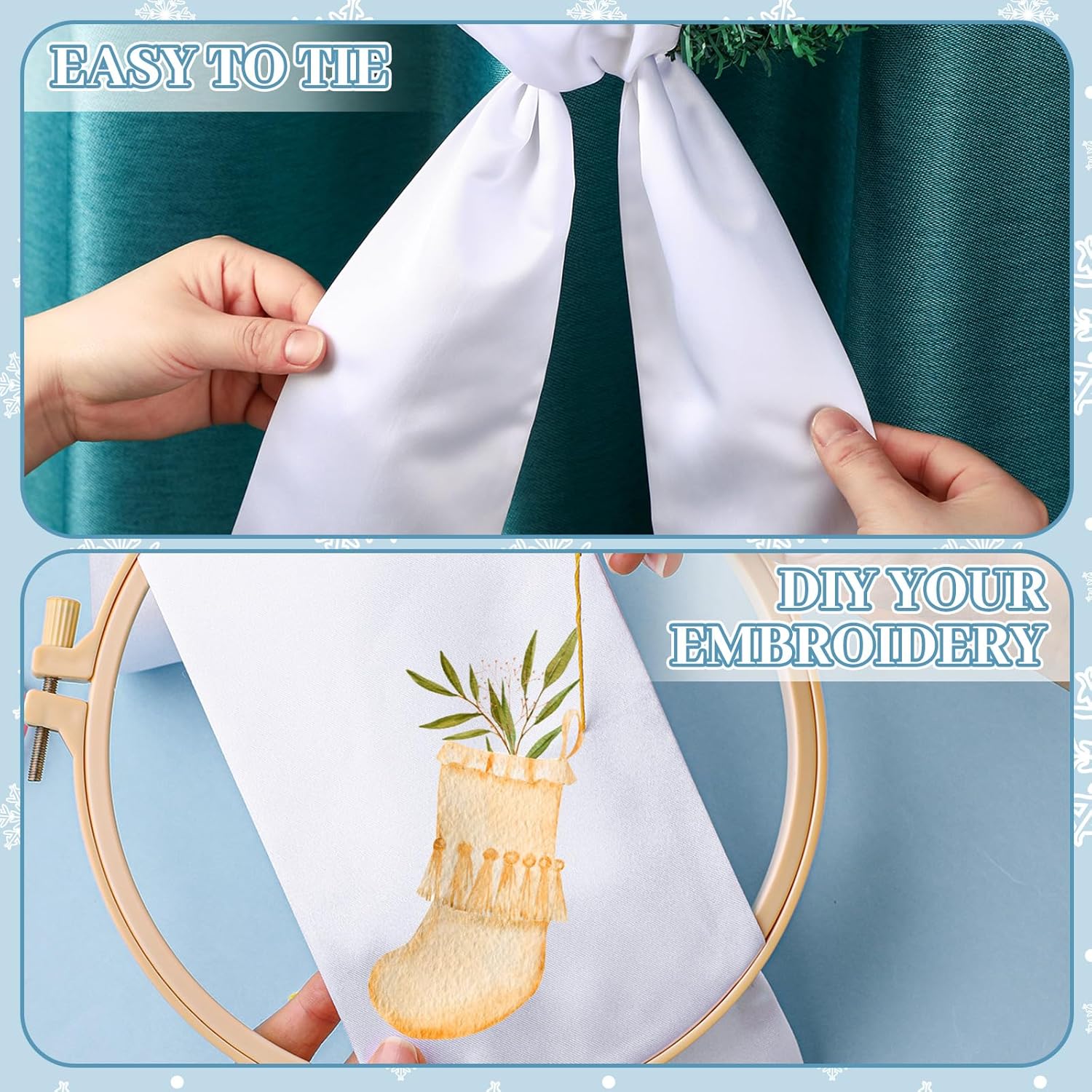 VitalCozy Wreath Sash Set - 8 Pcs Blank Embroidery Accessories for Indoor/Outdoor Decor | White (4.49" X 56.30")