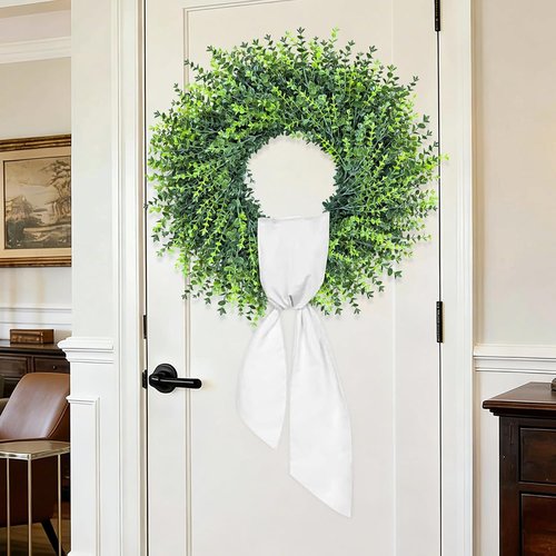 HUZIYAHAN 28-Inch Large Boxwood Door Wreath - Year-Round Greenery for Rustic Home Decor