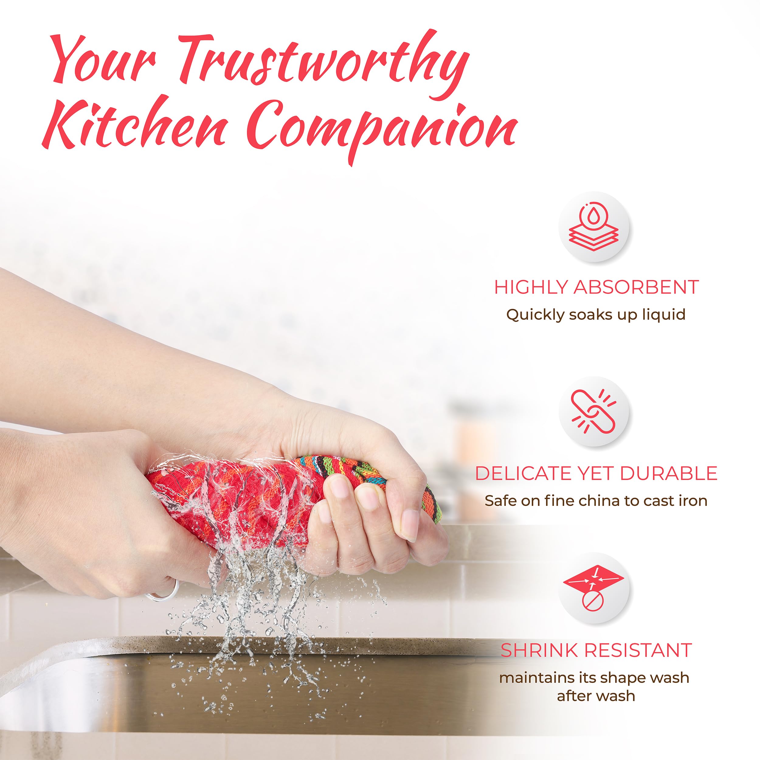 THREAD SPREAD Kitchen Dish Towels, 100% Cotton Salsa Towels, Set of 8 (16x28 Inches), Multi Purpose Cooking Drying Restaurant Bar Cleaning Cloth Napkin, Highly Absorbent, Lint Free (Red & Orange)