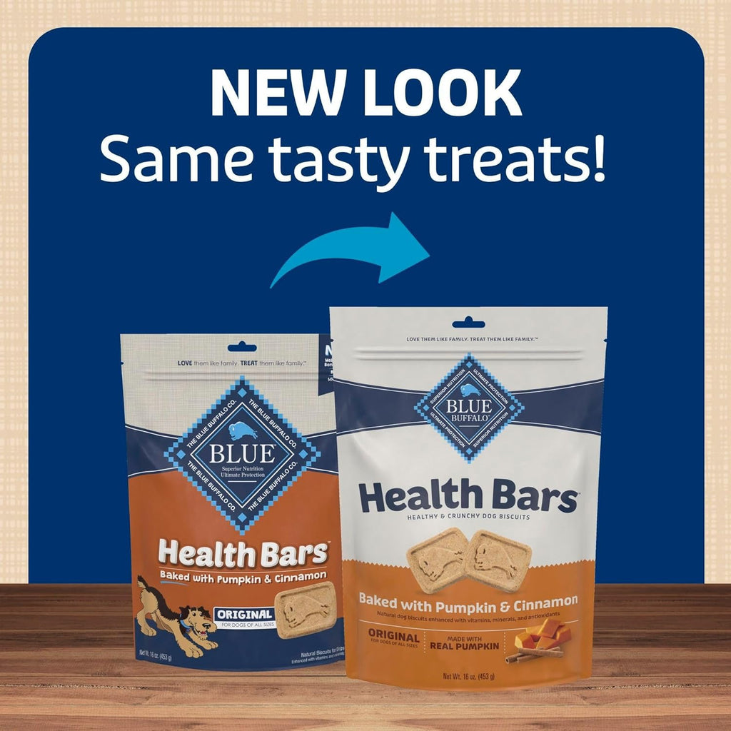 Blue Buffalo Crunchy Dog Biscuits - Oven-Baked Health Bars with Pumpkin & Cinnamon | 16 oz Bag