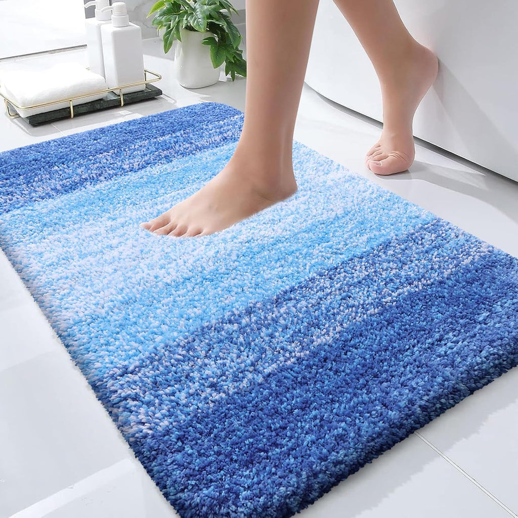 OLANLY Large Bath Rugs - Extra Soft Microfiber with Rubber Backing | Quick Dry, Washable, Light Royal Blue, 44x32