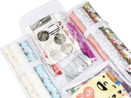 Freegrace Gift Wrap Organizer - Double-Sided 16 x 41 Inch Tearproof Storage Bag | White Ribbon Caddy