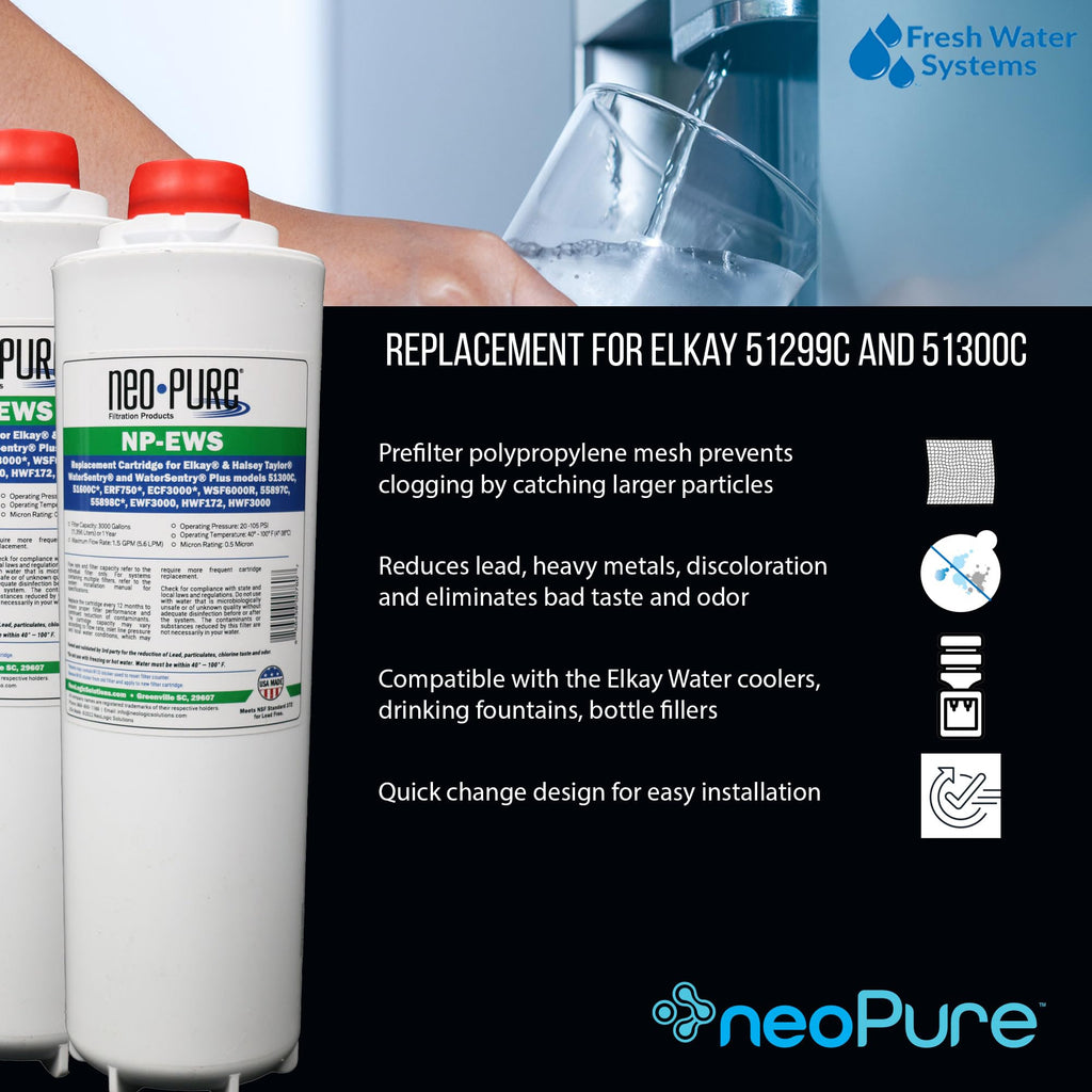 Neo-Pure NP-EWS Elkay Compatible Replacement Filter for the Elkay 51299C, 51300C and WSF6000R and Halsey Taylor 55898C - Single