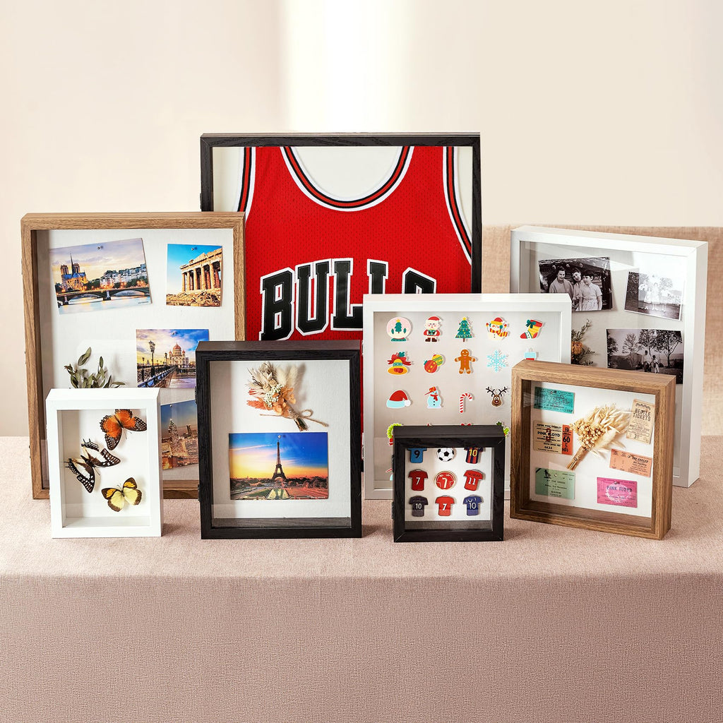 SPESFUTA 8x10 Deep Shadow Box Picture Frame Display Case with Linen Back and Stand,Real Glass Black Shadow Memory Box Frame 8x10 for Flower Baby Pet Wedding Photo Art Craft Memorial Wall Decor Gift