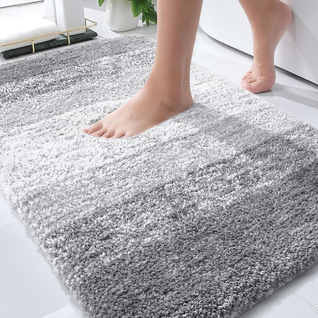 OLANLY Bathroom Rug Mat - Extra Soft Microfiber, Non-Slip Shaggy Design | 30x20 Inches, Light Grey