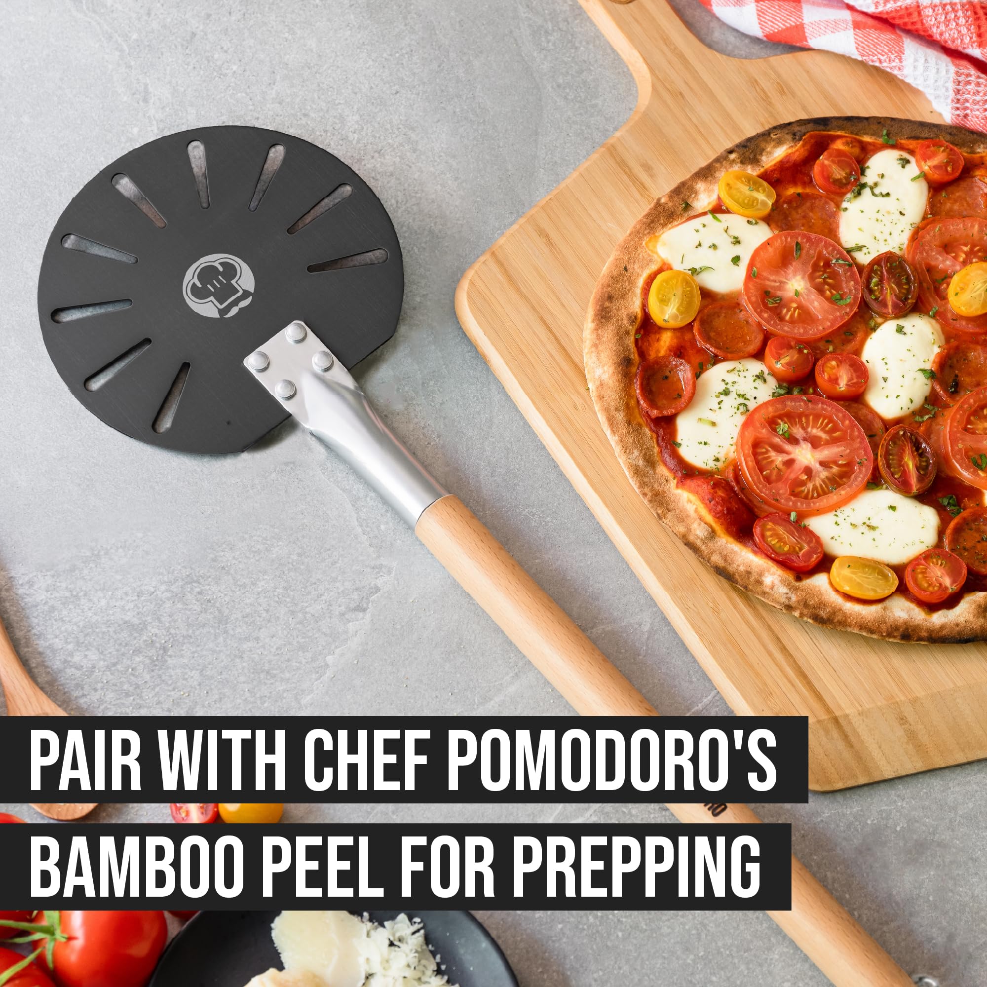 Chef Pomodoro Aluminum Turning Pizza Peel with Detachable Wood Handle for Easy Storage, Pizza Turner, Pizza Turning Peel, Luxury Pizza Paddle for Baking Homemade Pizza Bread (9-Inch)