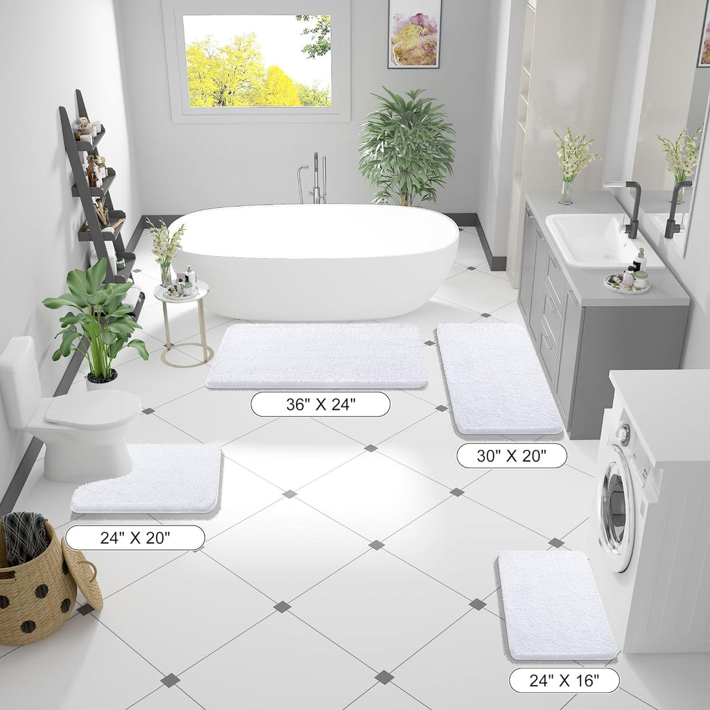OLANLY Bathroom Runner Rugs - Extra Soft Chenille Bath Mats | Quick Dry, Machine Washable, 47x17 Inches, White
