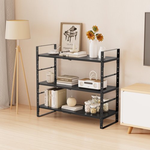 Asiingkel Multi-Functional Metal Shoe Rack, Space-Saving, Perfect for Entryway, Closet, Bathroom, etc. - Sturdy and Durable, High Weight Capacity（1PACK/Black/Large