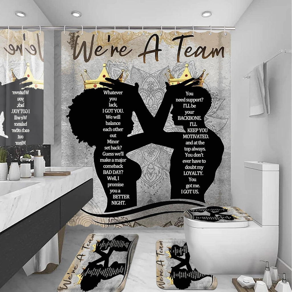 Skiennix Black King Queen Shower Curtain Set - Inspirational Bathroom Decor with Rugs & Bath Mat