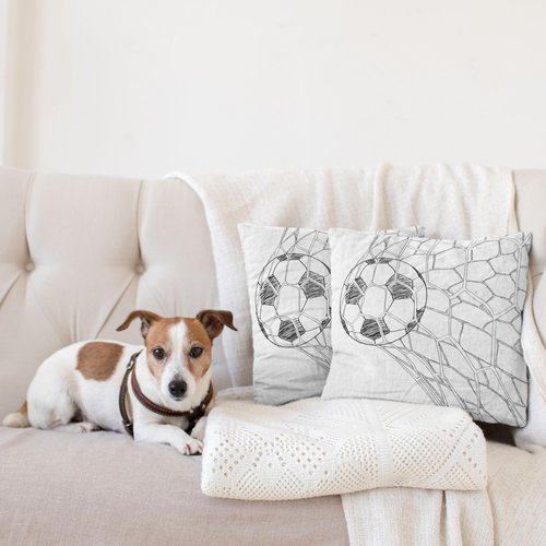 Ambesonne Soccer Pillow Cushion Cover Pack of 2, Soccer Ball in Net Goaly Position Sports Competition Spectators Hand Drawn Style, Rectangle Decor Accent Pillow Case, 2 Pcs-26" x 16", White Black