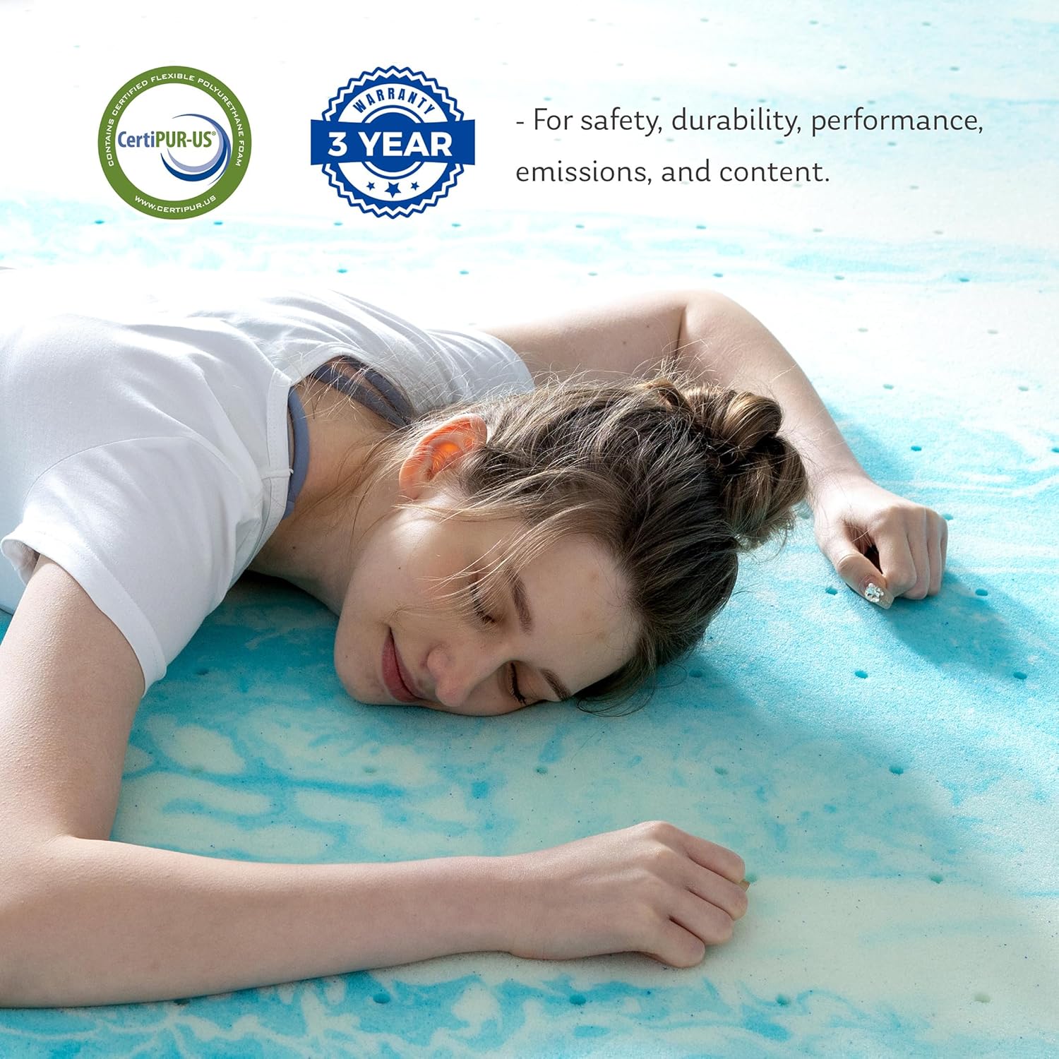 MLILY Twin Mattress Topper - 3 Inch Cooling Gel Memory Foam - CertiPUR-US Certified, 38”x75”, Blue