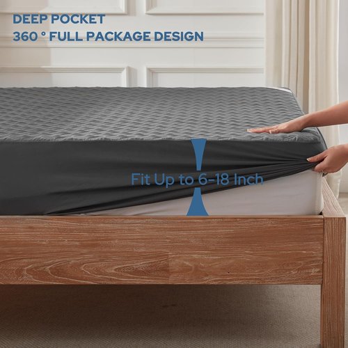 BEDLORE Waterproof Mattress Protector - Noiseless Queen Size Pad with Deep Pocket Fitted Up to 18" | Soft, Breathable, Washable (Gray)