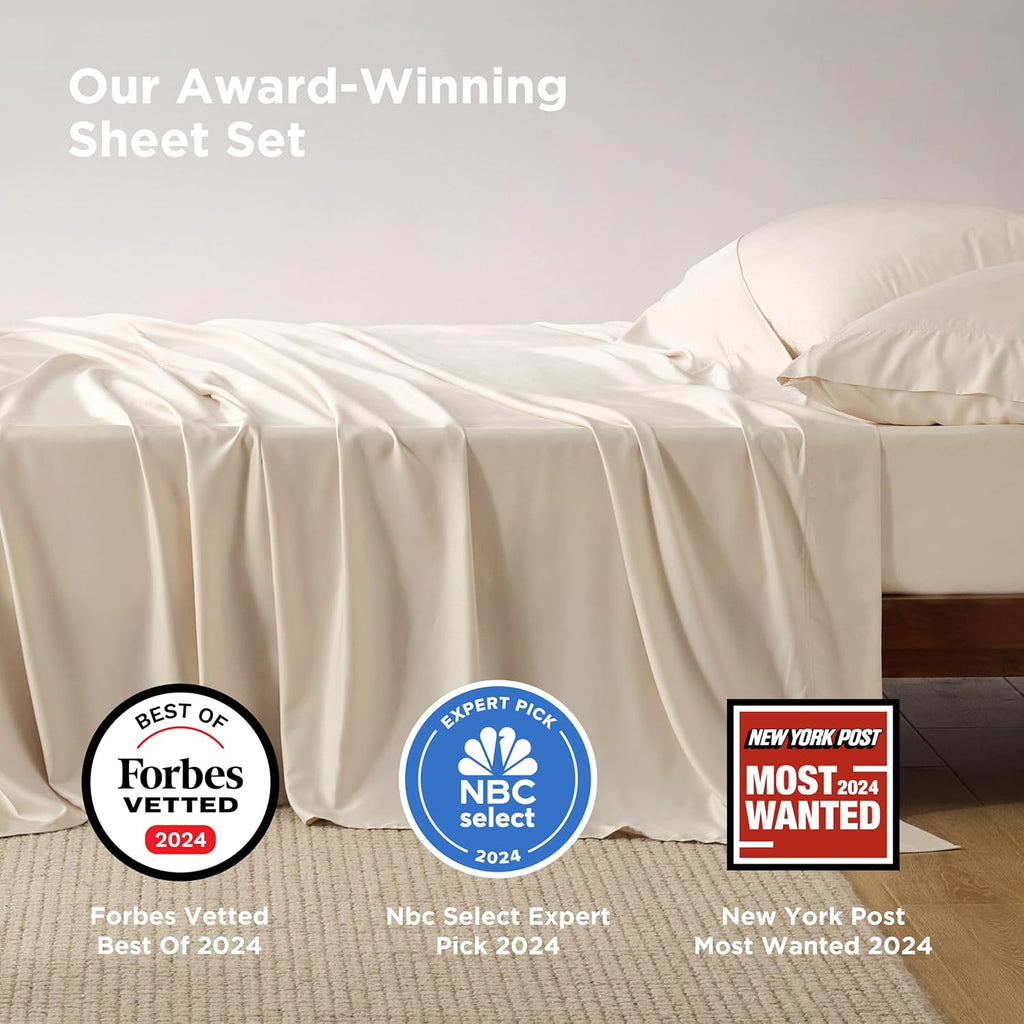 Bedsure Cooling Bed Sheets - Rayon from Bamboo, Breathable & Soft | Full Size, Deep Pocket Up to 16 Inches, Light Beige