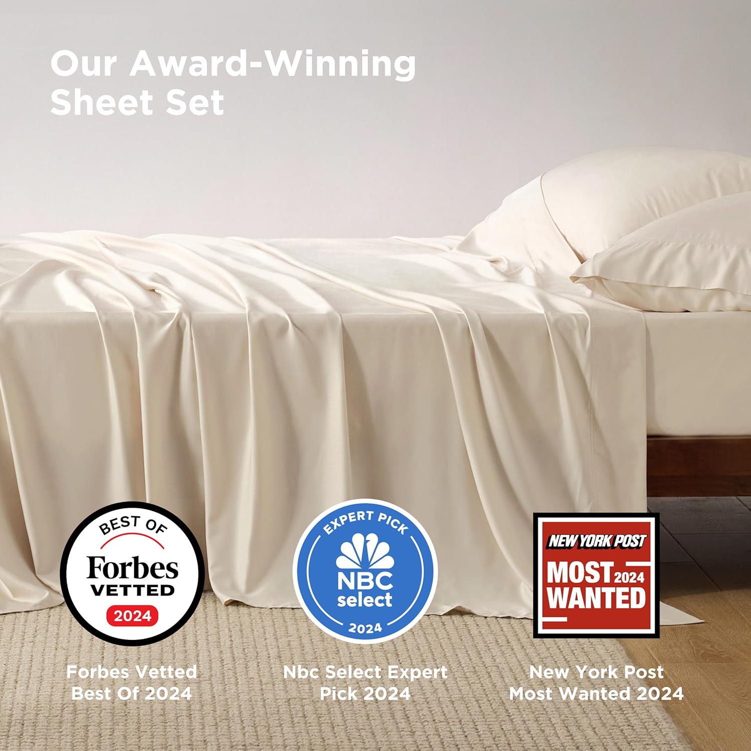 Bedsure Cooling Bed Sheets - Rayon from Bamboo, Breathable & Soft | Full Size, Deep Pocket Up to 16 Inches, Light Beige