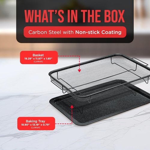 Bakken Swiss Crisper Tray - Large Non-Stick Gray Marble Coating | 2-Piece Set for Healthier Cooking