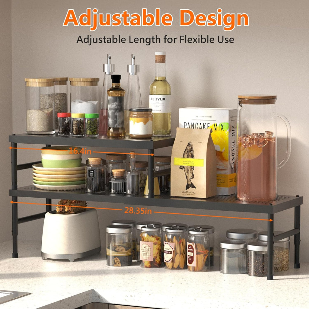 Skiennix Expandable Kitchen Organizer - Adjustable Spice Rack & Counter Shelf | Heavy-Duty Metal Storage for Cabinets & Pantry