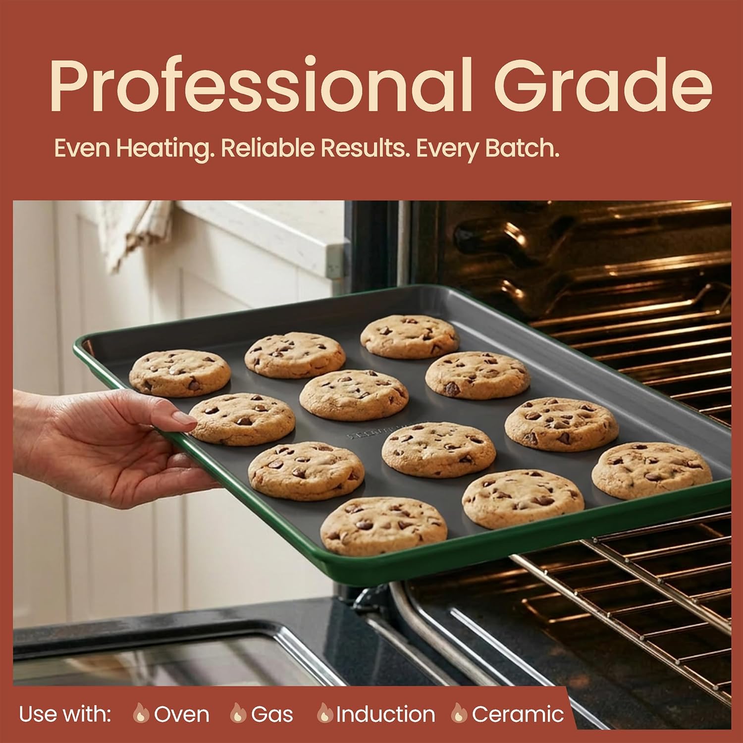 Bakken 8-Piece Bakeware Set - Nonstick Ceramic Coated Pans with Muffin, Loaf, Cake & Roasting Pan | Oven Safe Up to 500°F, Green
