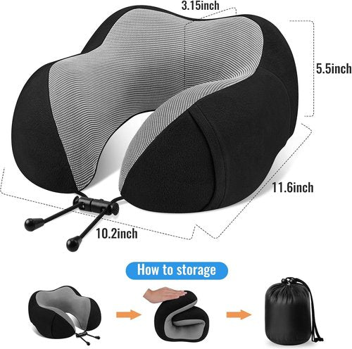 CloudBliss Travel Pillow - Premium Memory Foam Neck Support for Comfortable Sleep | Black