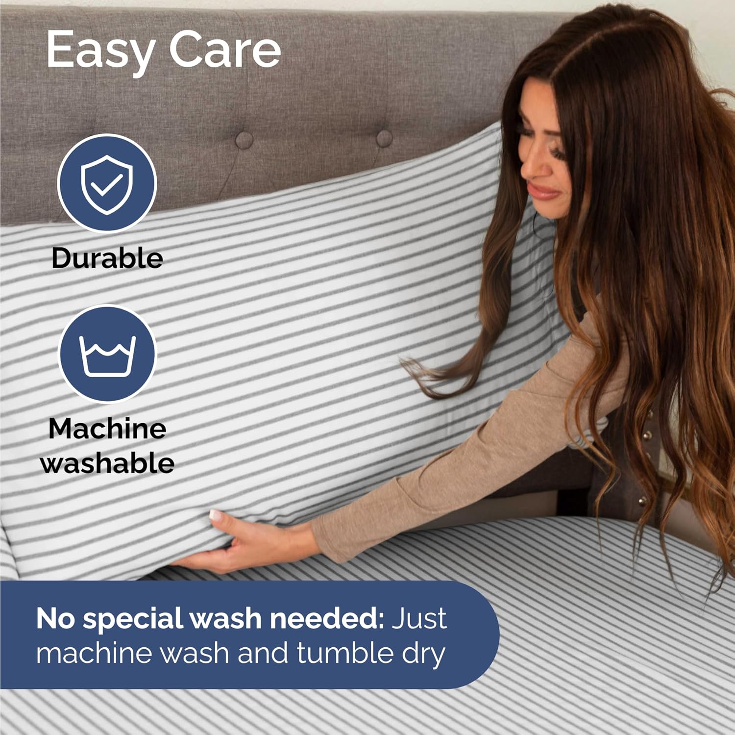 Skiennix Twin Size Sheet Set - Comfy, Breathable & Cooling Bedding - Luxury Grey Stripes - Deep Pockets, Soft, Wrinkle-Free
