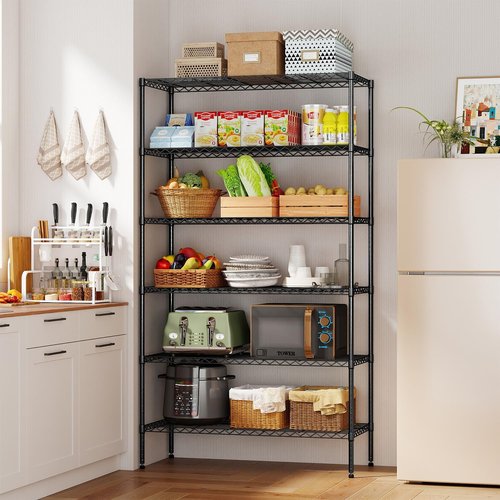 BestOffice 6-Tier Wire Storage Shelves - Heavy-Duty Metal with Wheels | Adjustable | 18x45x82 | Black | Holds Up to 2100 lbs | No-Tool Assembly for Home & Garage