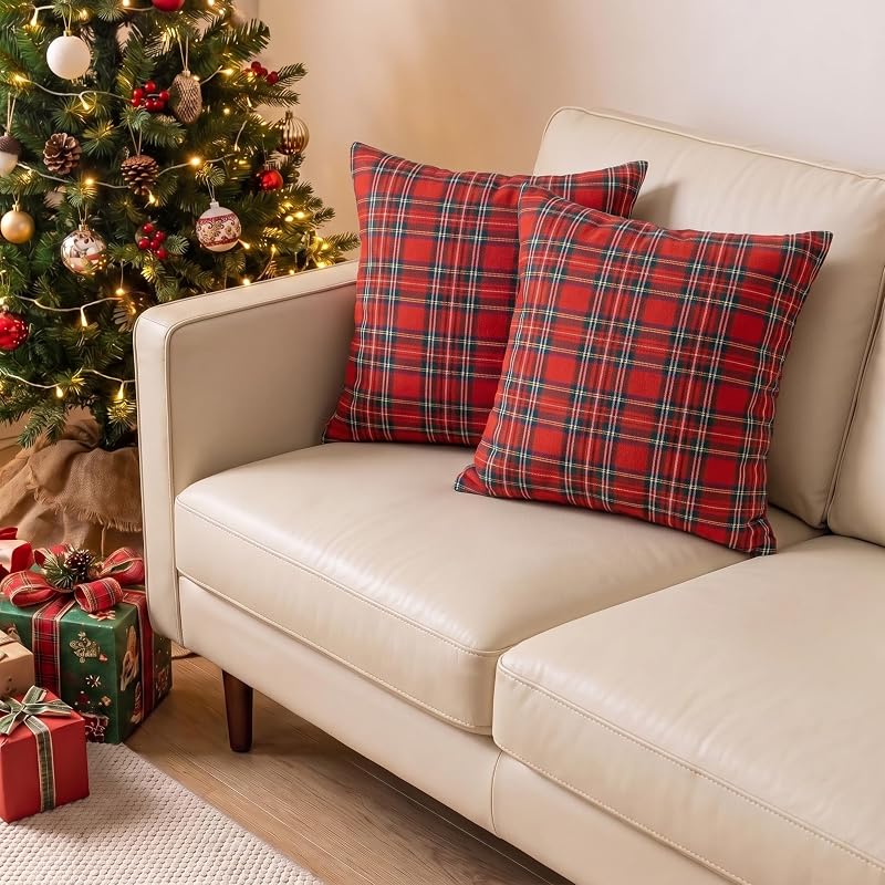 Red Tartan Plaid Christmas Outdoor Throw Pillow Covers 18x18 (Pack of 2) Variation of THIS listing