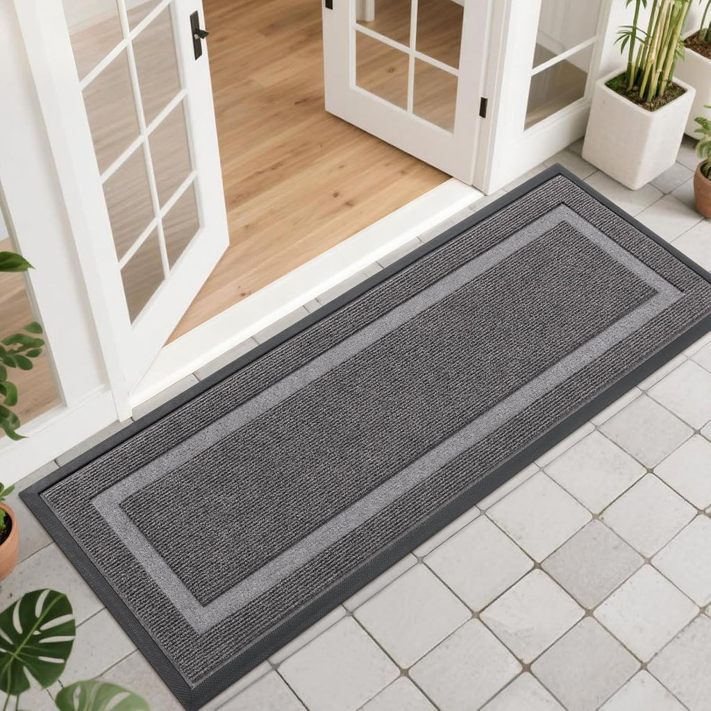 OLANLY Indoor Outdoor Front Door Mat - Waterproof All-Season Doormat, Sturdy Rubber, 47x17, Dark Grey