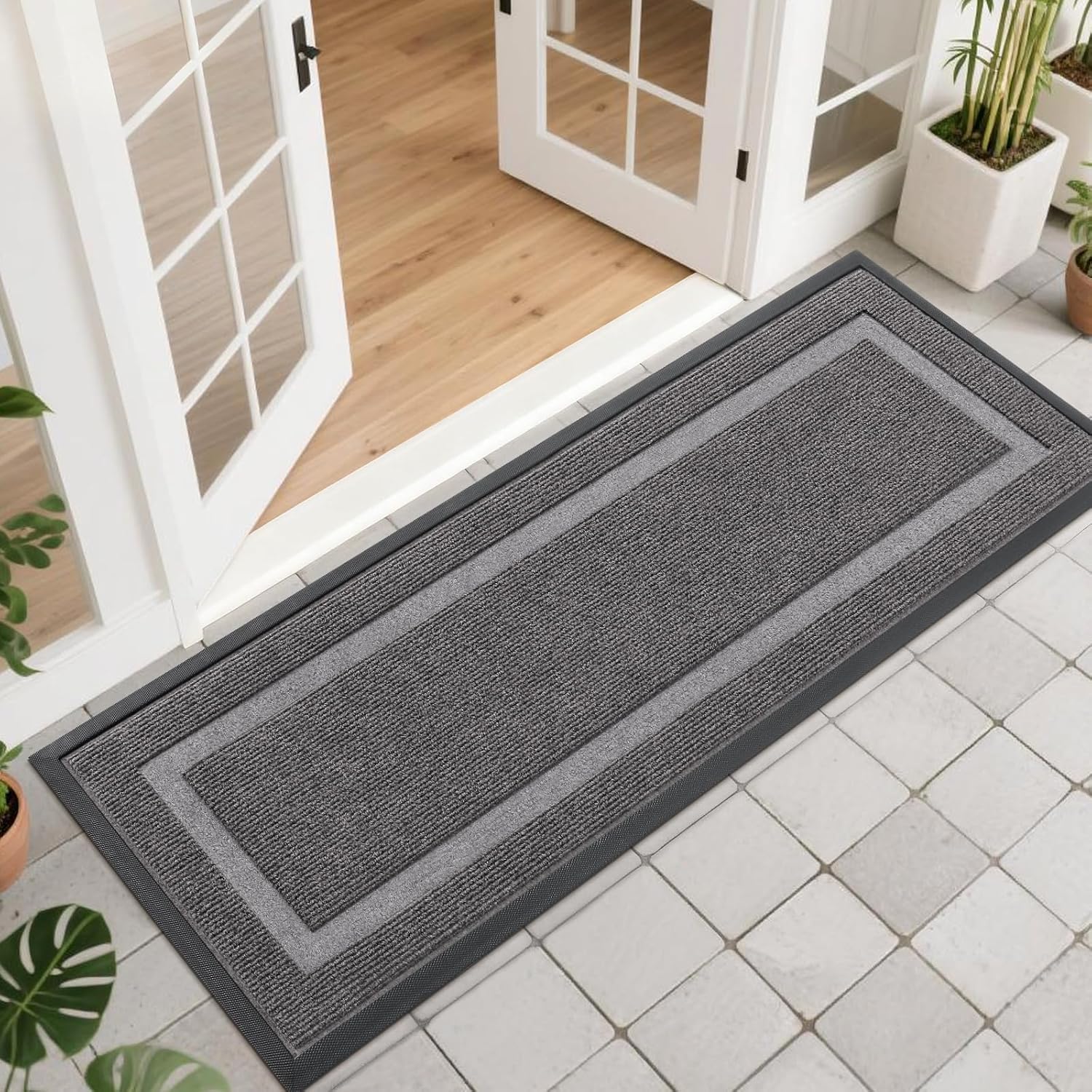 OLANLY Indoor Outdoor Front Door Mat - Waterproof All-Season Doormat, Sturdy Rubber, 47x17, Dark Grey