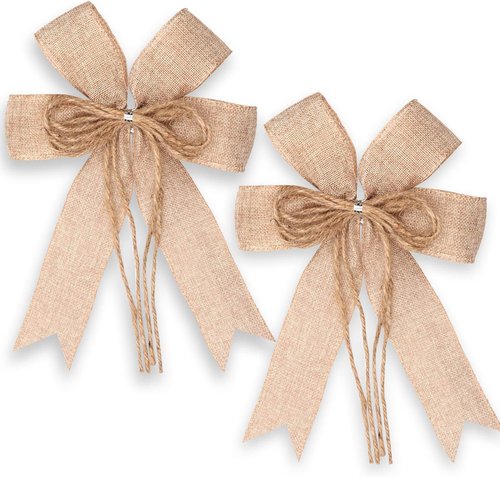 Hongsome Burlap Jute Rope Bows - Rustic Farmhouse Decor for Wreaths & Gift Wrapping | 2 Pack