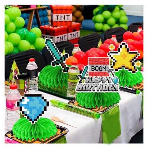 8PCS Pixel Theme Birthday Party Decoration Honeycomb Party Centerpieces for Table Decoration supplies
