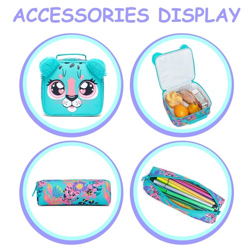 ZBAOGTW Backpack with Wheels for Kids Rolling Backpack for Girls 8-12 Roller Backpacks for Girls Cute Kawaii with Lunch Box Pencil Case Back to School Supplies