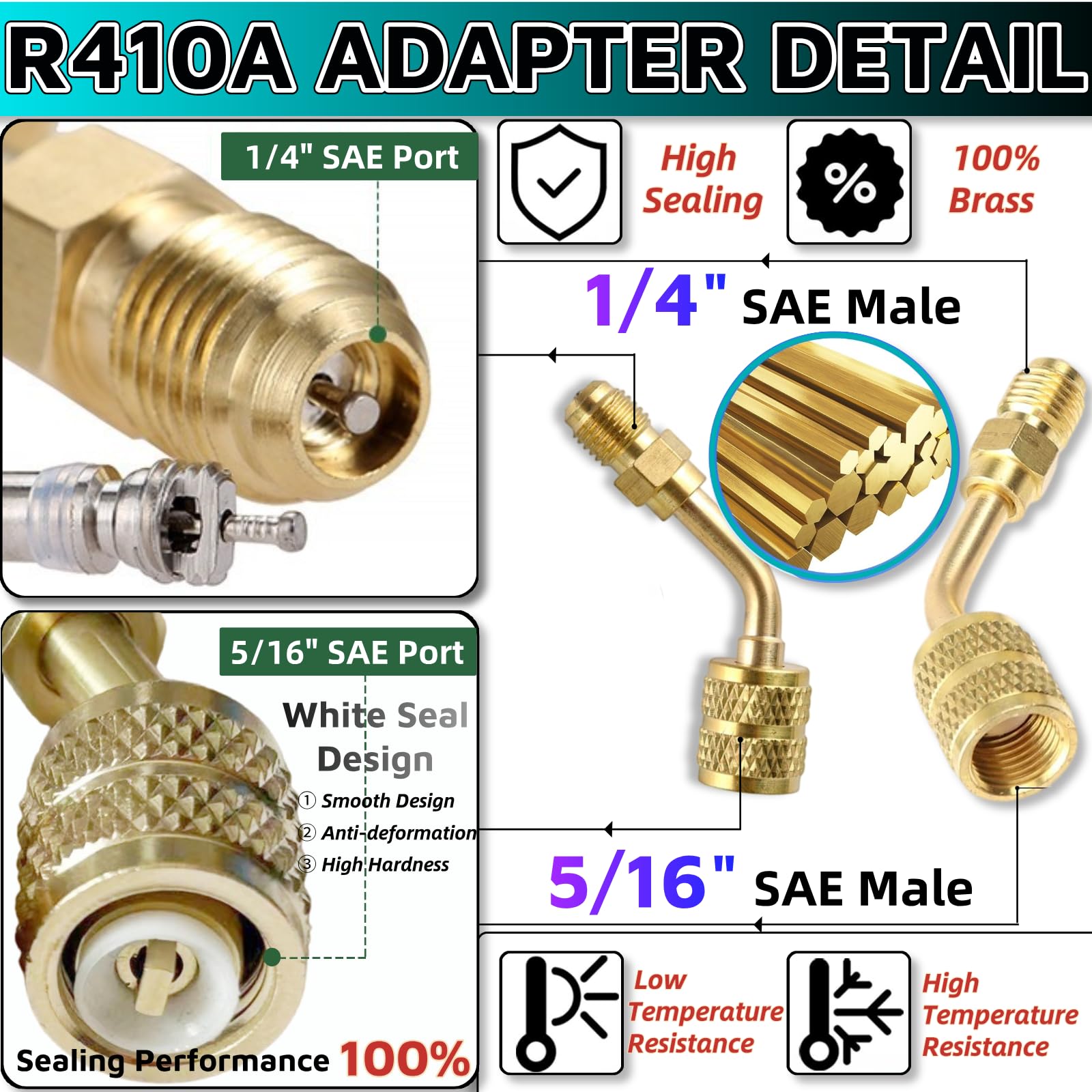 R410a Adapter Mini Split Adapter, 5/16 To 1/4 HVAC for Air Conditioner & Hose Connectors HVAC Tools for R410a Refrigerant Mini Split Recharging & More（2PCS 45°Angle)