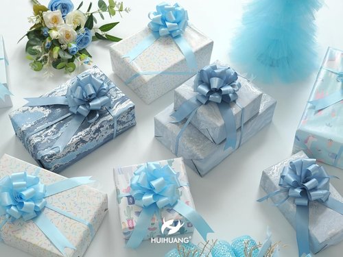 HUIHUANG Dusty Blue Pull Bows - 4"x8" Satin Gift Bows for Wrapping, Baby Showers & Weddings | 12 PCS