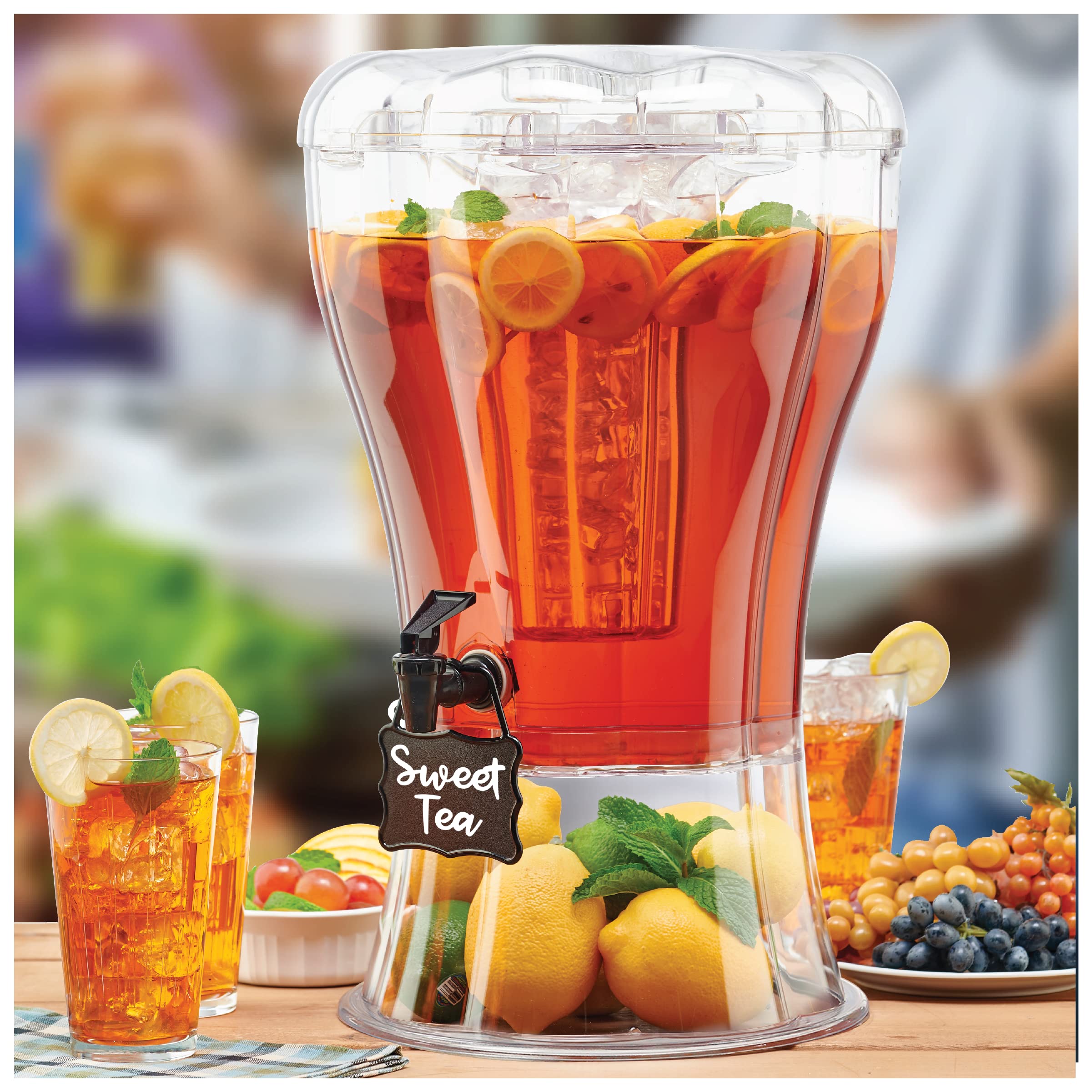 Buddeez 3.5 Gallon Clear Drink Dispenser - Built In Ice Cone and Spigot for Easy Pouring - Party-Perfect Serving Station with Chalk Board Tag