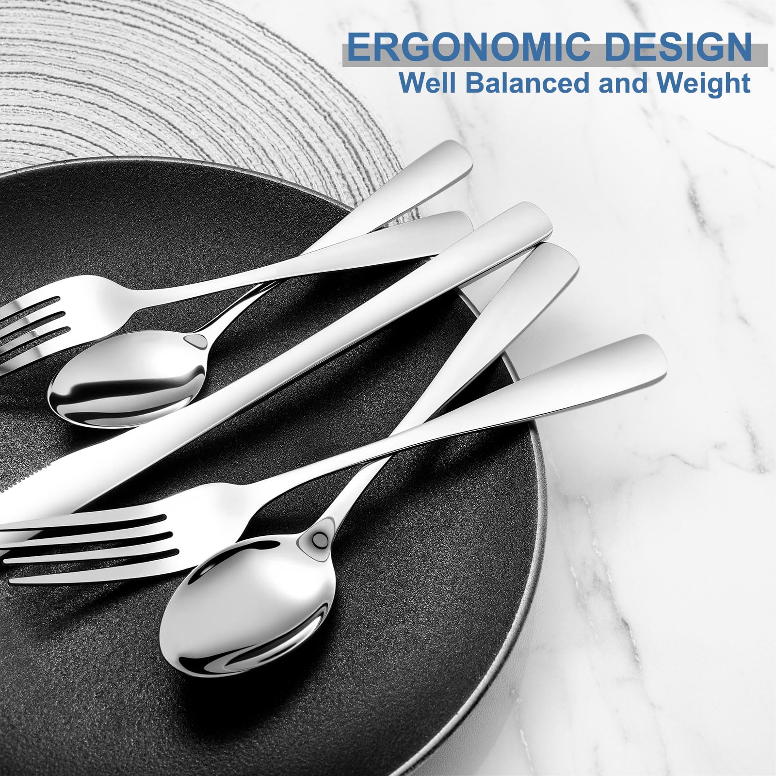 BEWOS 40 Piece Silverware Set - Stainless Steel Silverware Sets for 8 Include Spoon, Forks, Knives, Mirror Polished Flatware Set for Home, Kitchen, Restaurant, Dishwasher Safe