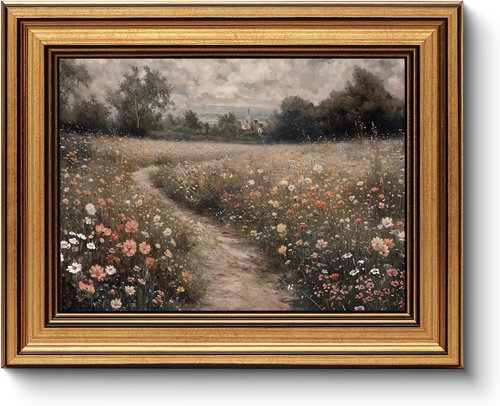 HUARCEY Vintage Gold Framed Wall Art - Floral Painting Print for Living Room | 8"x10" Decor